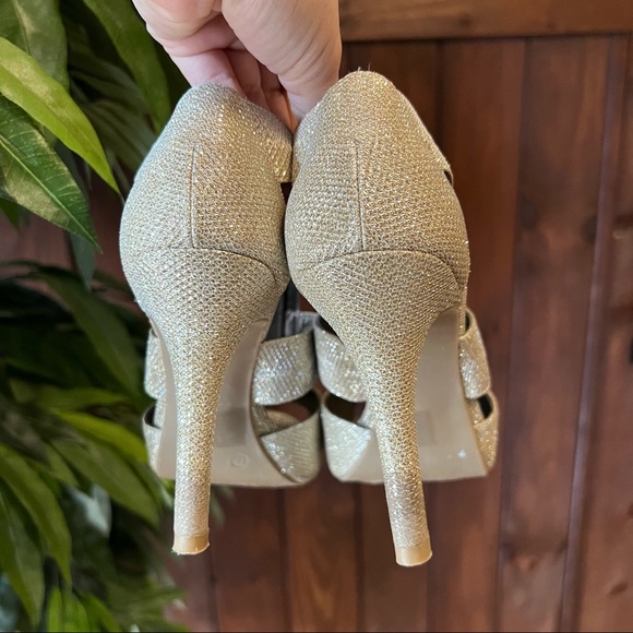 Champagne Gold Metallic Sparkle Zipper Heels - Picture 3 of 7